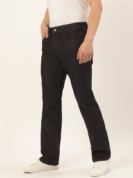 Men Black Boot-Cut Solid Jeans