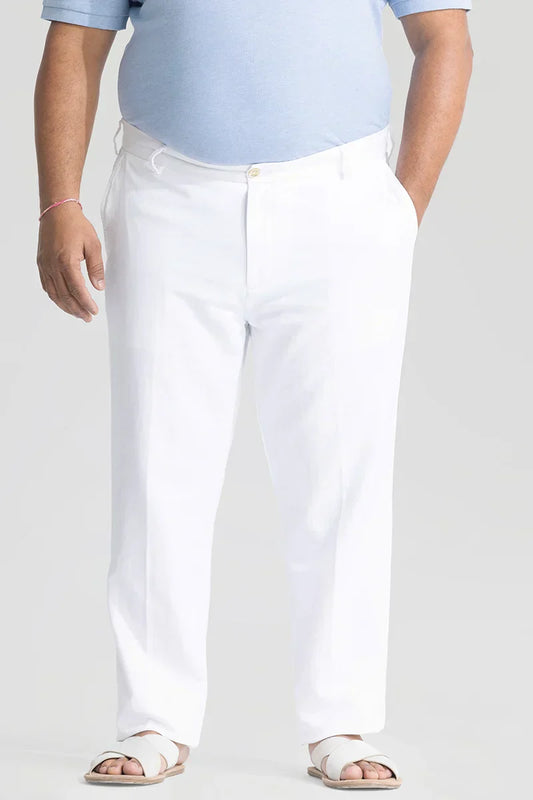 Dainty White Plain Pure Linen Regular Fit Trousers