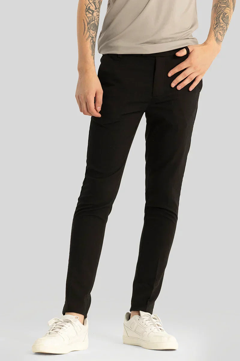 Yann Black Plain Slim Fit Trousers