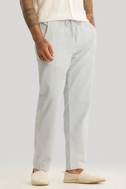 Vincenzo Light Grey Plain Linen Slim Fit Trouser