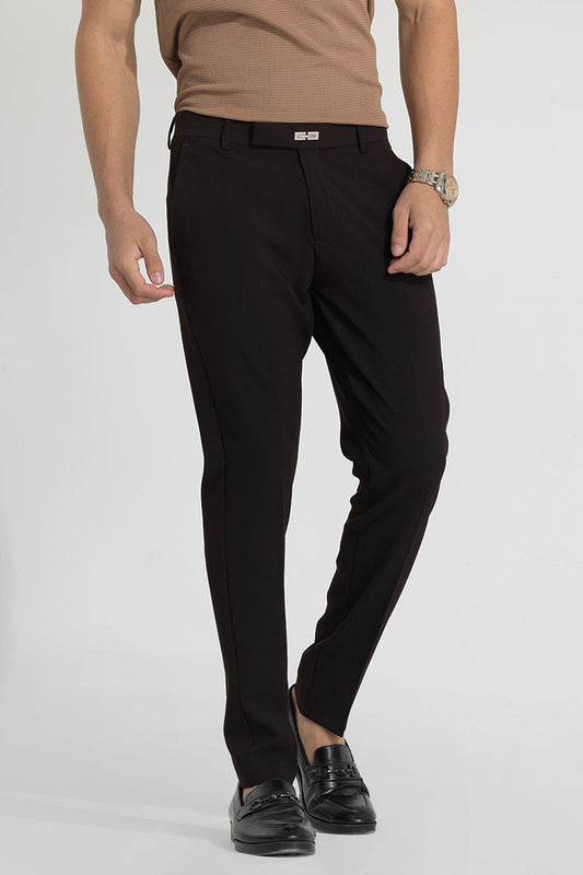 Dark Brown Self-Design Formal Trousers