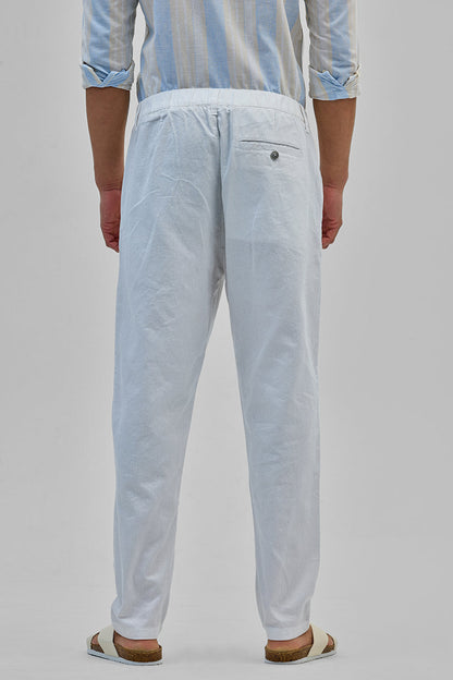 White Textured Relaxed Fit Trousers