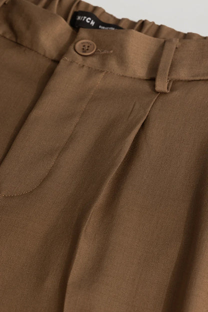 Brown Plain Relaxed Fit Trousers