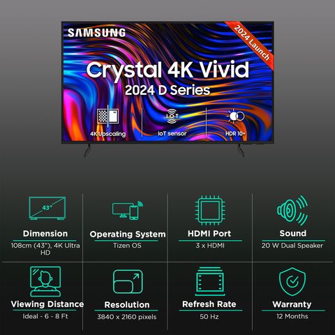 SAMSUNG Crystal 4K Vivid 108 cm (43 inch) 4K Ultra HD LED Tizen TV with Crystal Processor 4K