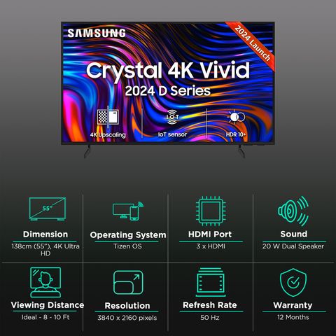 SAMSUNG Crystal 4K Vivid 138 cm (55 inch) 4K Ultra HD LED Tizen TV with Crystal Processor 4K