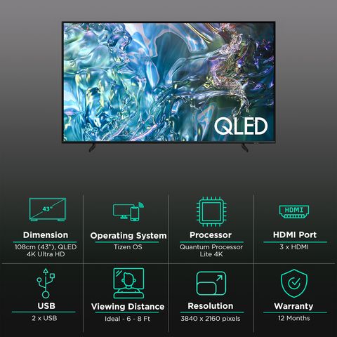 SAMSUNG Q60D 108 cm (43 inch) QLED 4K Ultra HD Tizen TV with Quantum HDR