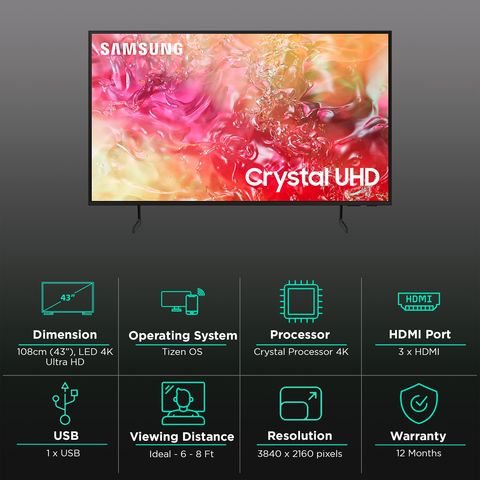 SAMSUNG DU7700 Series 108 cm (43 inch) 4K Ultra HD LED Tizen TV with Motion Xcelerator (2024 model)