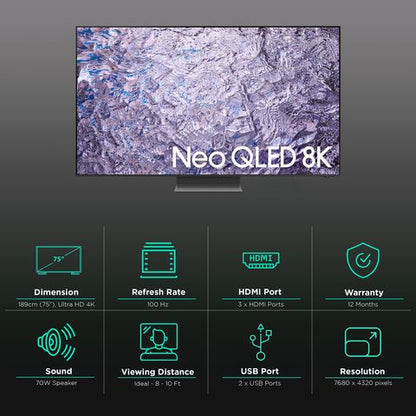 SAMSUNG Series 8 189 cm (75 inch) QLED 8K Ultra HD Tizen TV with Neural Quantum Processor (2023 model)