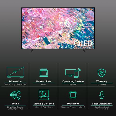 SAMSUNG Series 6 189 cm (75 inch) QLED 4K Ultra HD Tizen TV with Alexa Compatibility