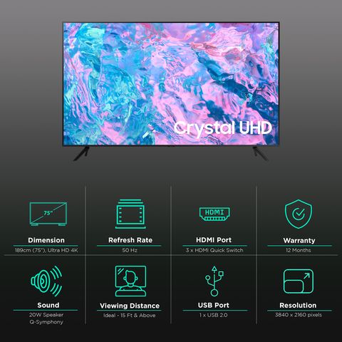 SAMSUNG Series 7 189 cm (75 inch) 4K Ultra HD LED Tizen TV with Crystal Processor (2023 model)