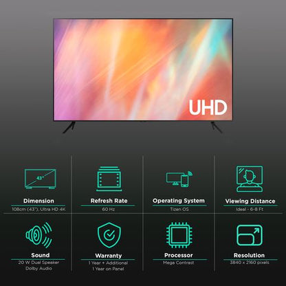 SAMSUNG Crystal 4K 108 cm (43 inch) 4K Ultra HD LED Tizen TV (2021 model)