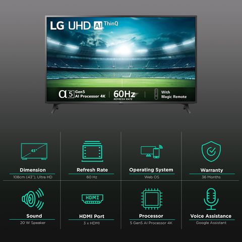 LG UQ7500 108 cm (43 inch) 4K Ultra HD LED WebOS TV with Gen5 AI Processor 4K