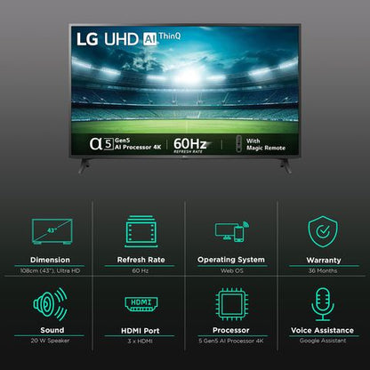 LG UQ7500 139 cm (55 inch) 4K Ultra HD LED WebOS TV with AI Brightness & 4K Upscaling