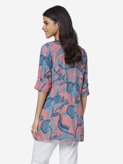 Utsa Pink Tropical Print A-line Kurti