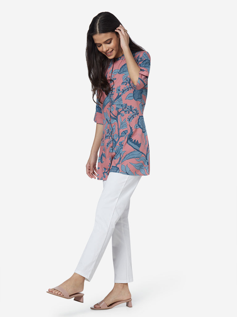 Utsa Pink Tropical Print A-line Kurti