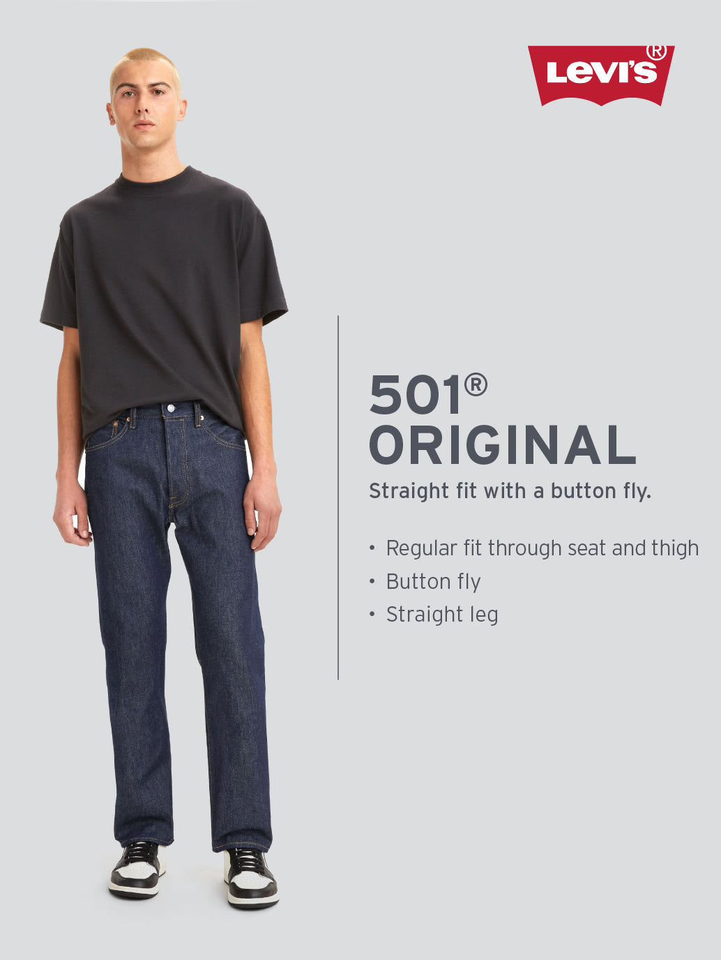 Men's 501'54 Black Regular Fit Button Fly Jeans