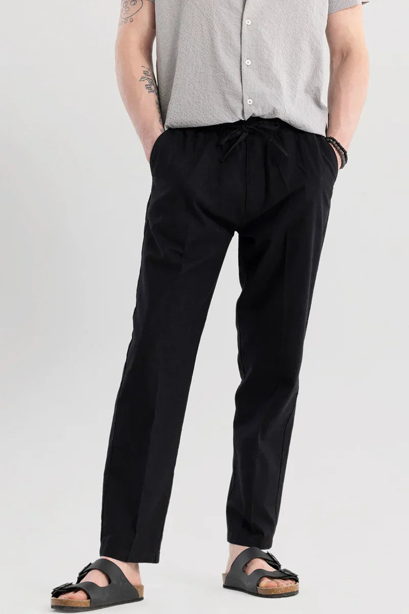 Wafty Black Linen Trousers