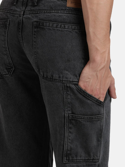 Men Charcoal Grey Relaxed Fit Solid Carpenter Style Jeans