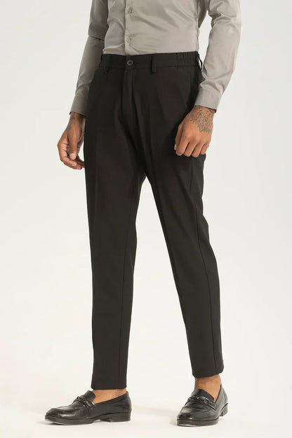 Black Self-Design Slim Fit Trousers