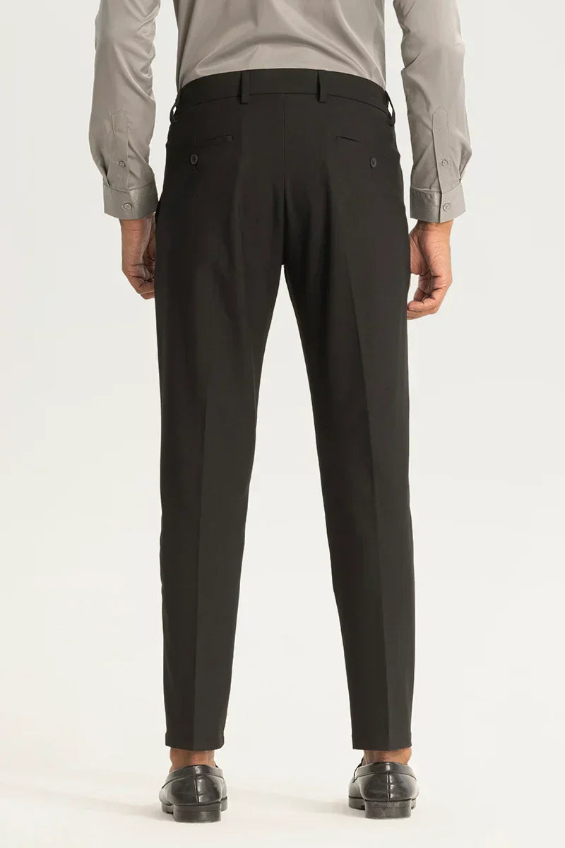 Black Self-Design Slim Fit Trousers