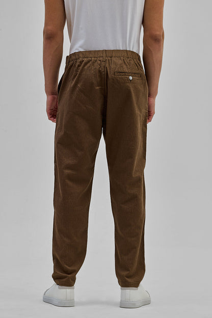 Brown Textured Relaxed Fit Trousers