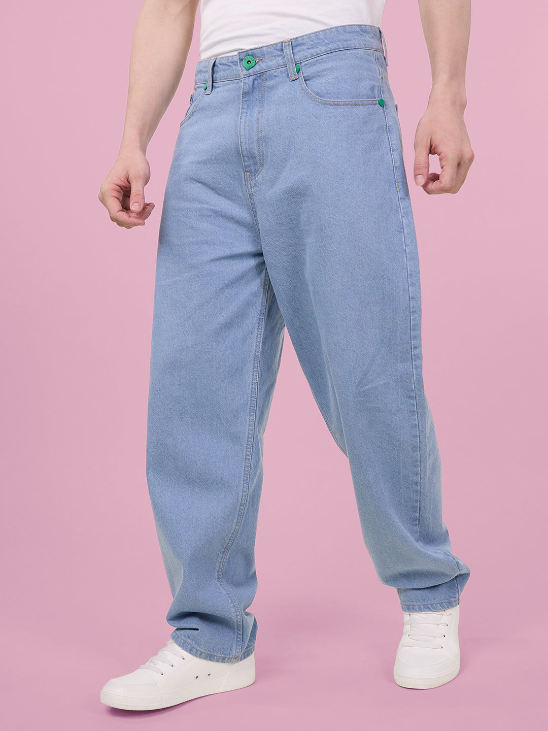 Men Light Blue The Baggy Blue Glitch Printed Jeans