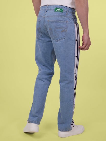 Men Blue The Side Stripe Straight Solid Jeans