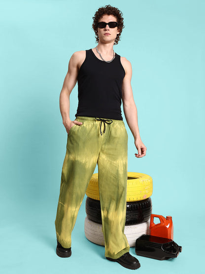 Men's Trendy Green and Yellow Tie & Dye Loose Balloon Trousers