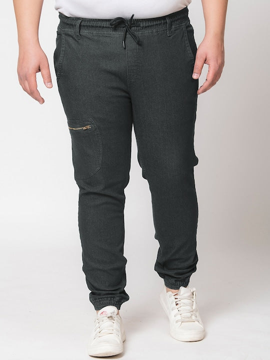 Men Charcoal Grey Regular Fit Solid Cargo Jogger Jeans