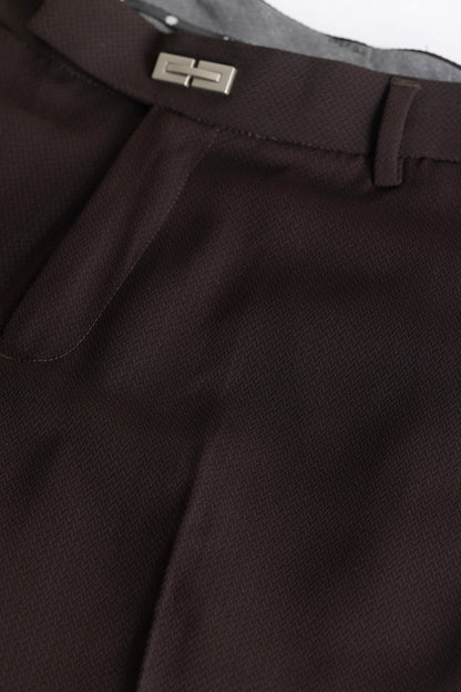 Dark Brown Self-Design Formal Trousers