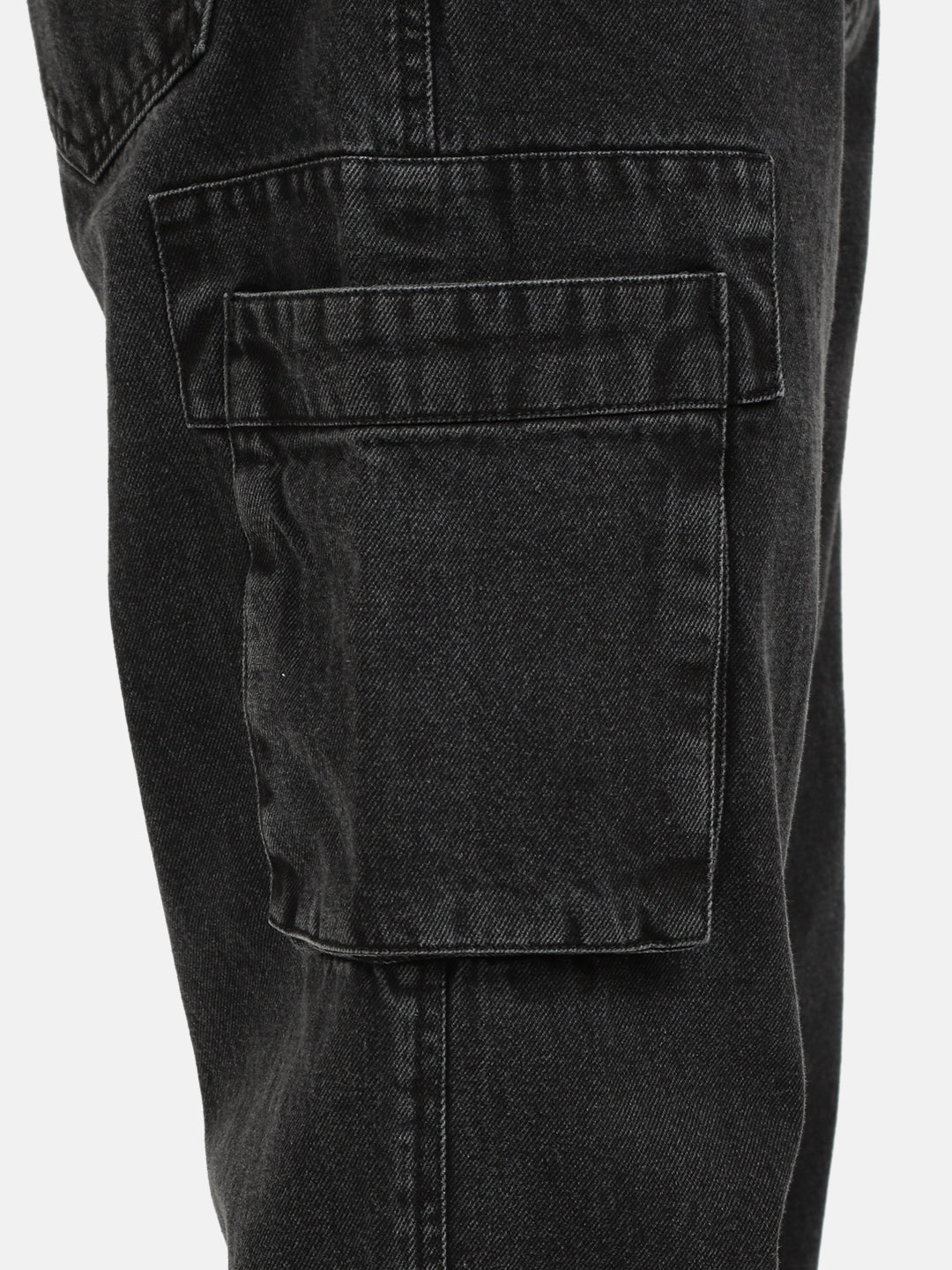 Men Charcoal Grey Straight Fit Solid Denim Cargo Jeans