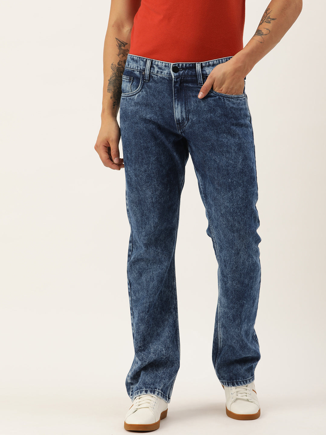 Men Blue Boot-Cut Solid Jeans