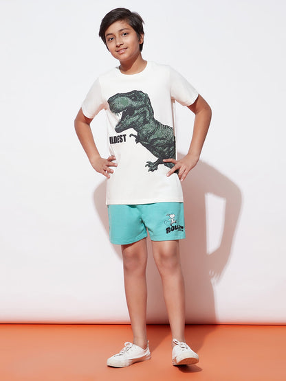 Teen Boys' White Dinosaur Print Tee and Blue Short Set