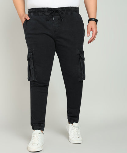 Men Charcoal Regular Fit Solid Cargo Jogger Jeans