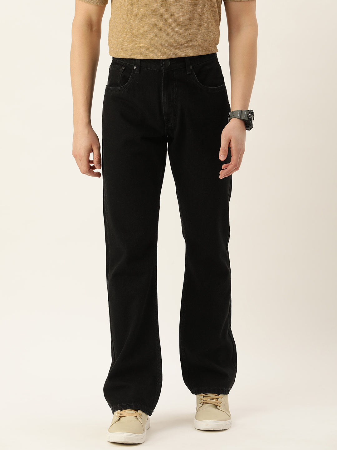 Men Black Boot-Cut Solid Jeans