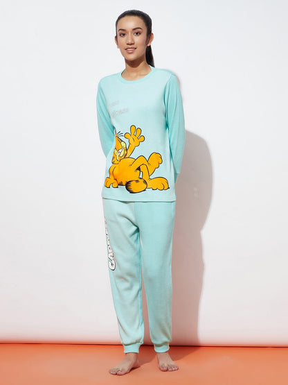 Teen Girls Green Garfield Waffle Night Suit