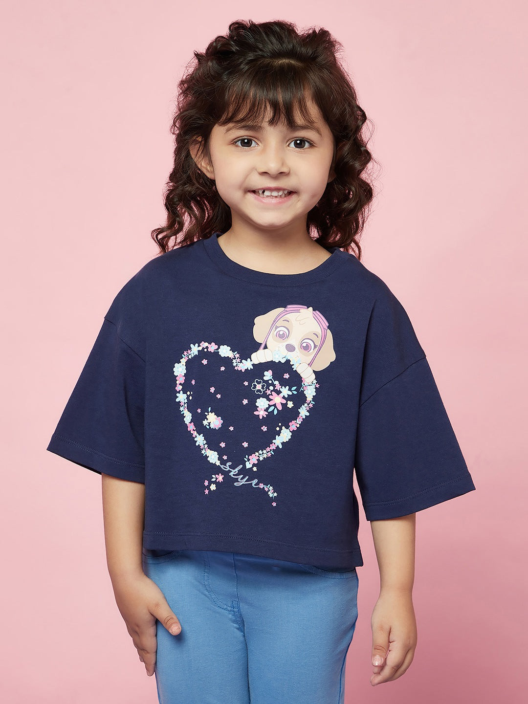 Girls Navy Oversized Paw Patrol Tshirt