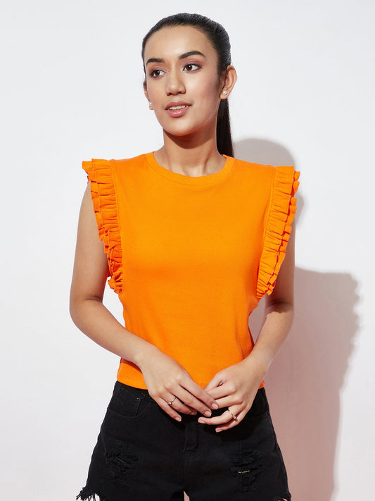 Girls Ribbed Orange Top