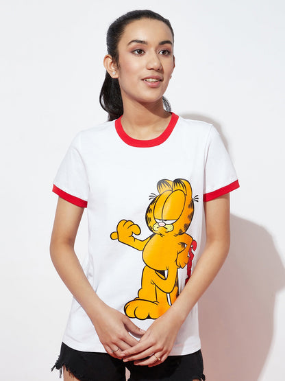 Girls Red Detailing Garfield Tshirt