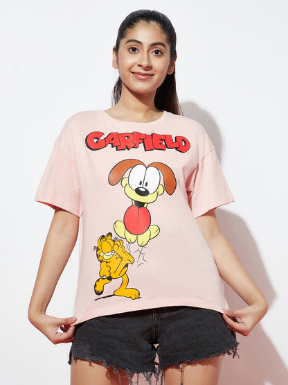 Teen Girls Cotton Garfield Peach Top