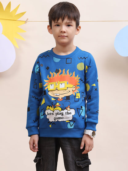 Boys' Blue Cartoon Graphic Sweatshirt - "Let’s Play the Game" Design