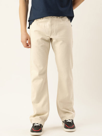 Men Ecru Boot-Cut Solid Jeans