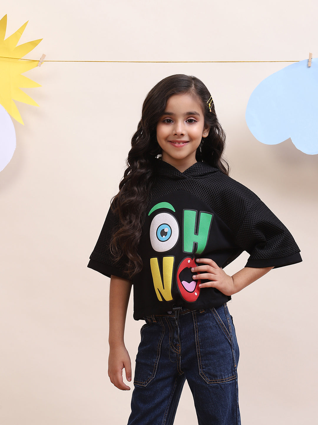 Girls' Trendy "Oh No" Graphic Hoodie