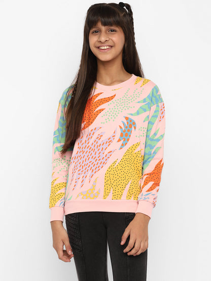 Girls All Over Printed Sweatshirt-Pink