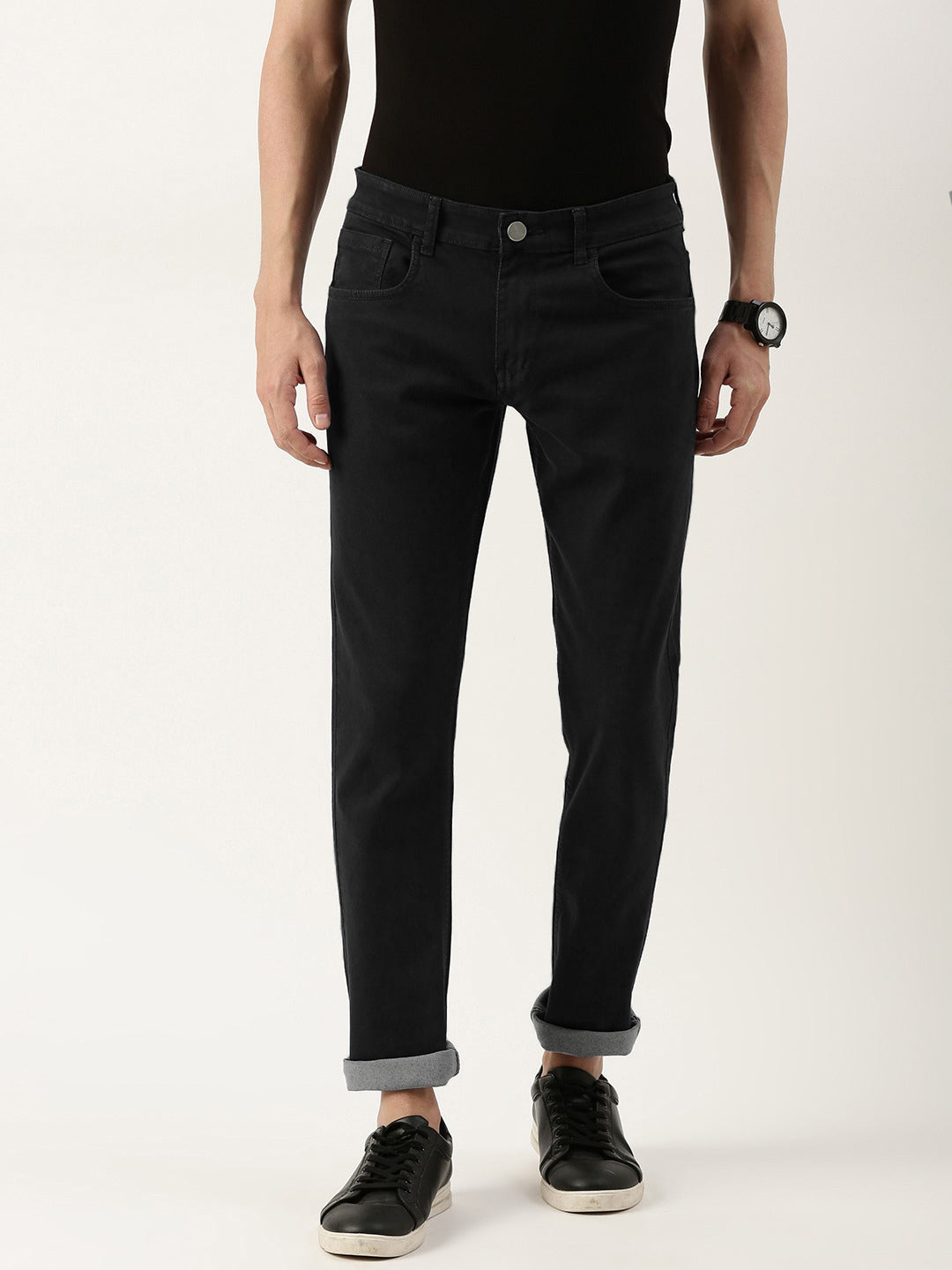 Men Black Slim Fit Solid Jeans