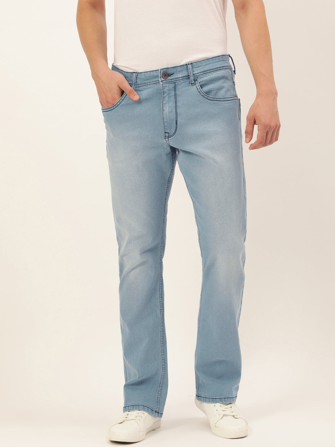 Men Light Blue Boot-Cut Solid Jeans