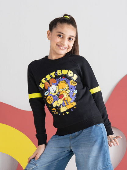 Casually Black Garfield Puff Printed Sweatshirt