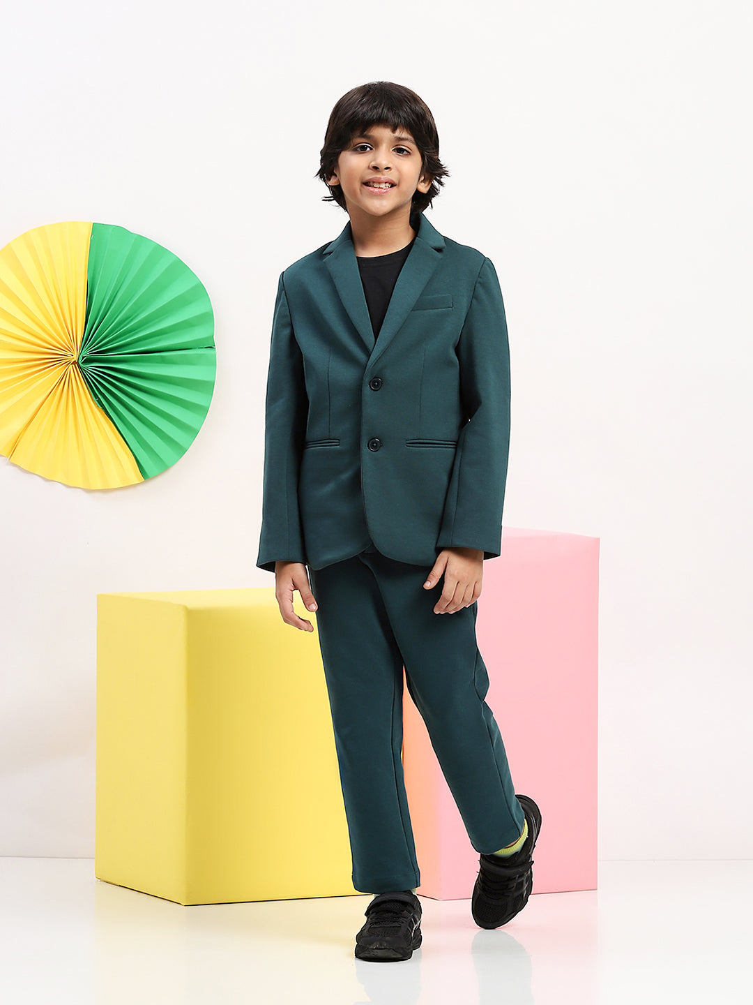 Boys' Classic Green Blazer & Trousers Suit Set - Elegant Formal Wear