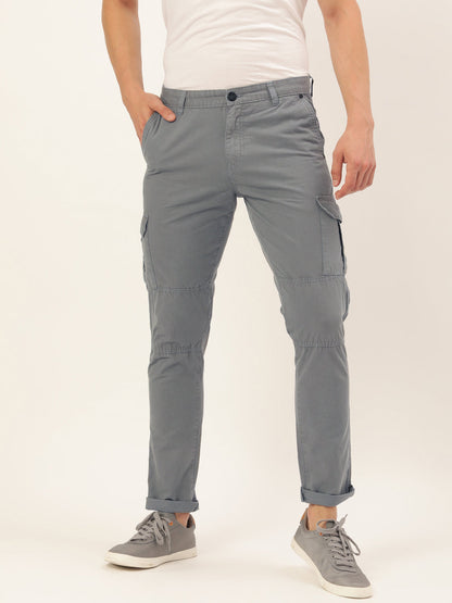 Men Light Grey Slim Fit Solid Cargo Trouser