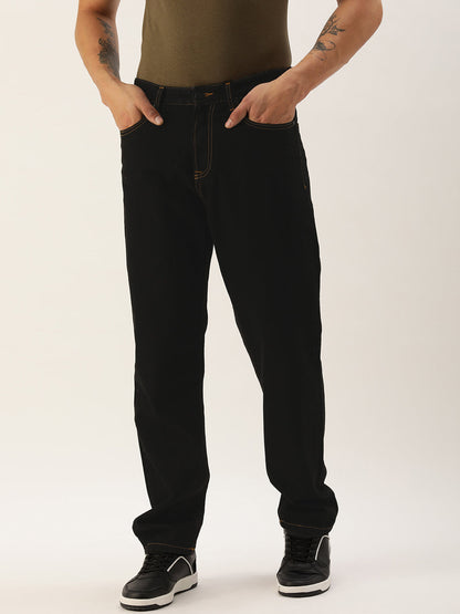 Men Black Straight Fit Solid Jeans